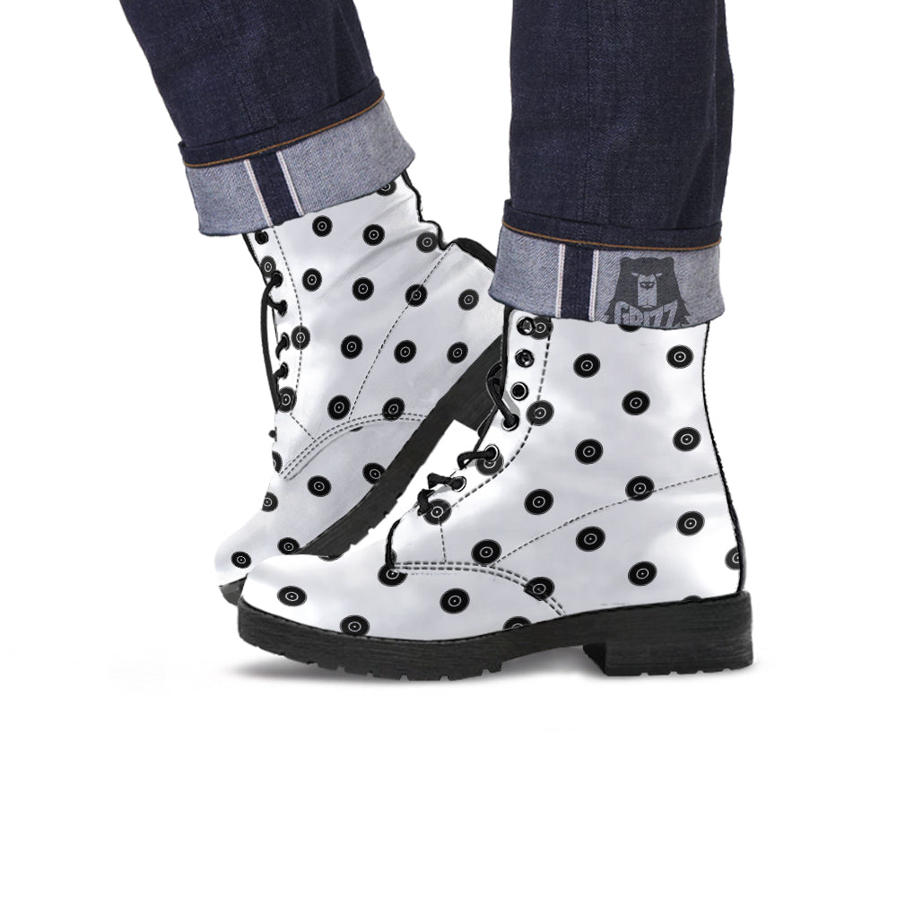 Vinyl White And Black Print Pattern Leather Boots-grizzshop