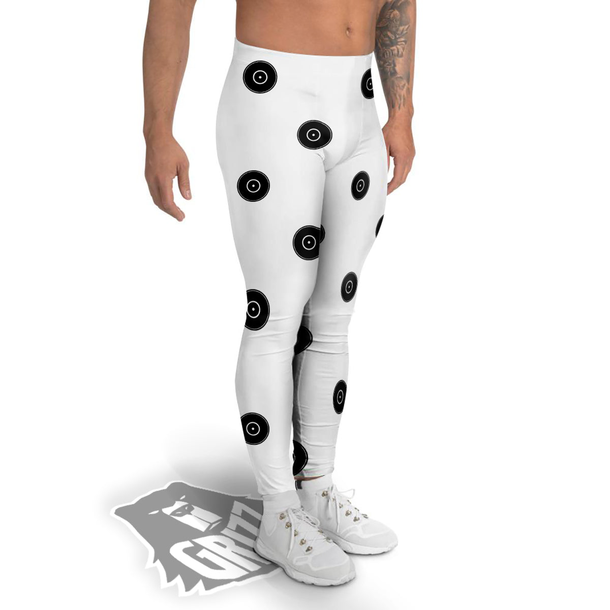 Vinyl White And Black Print Pattern Men's Leggings-grizzshop