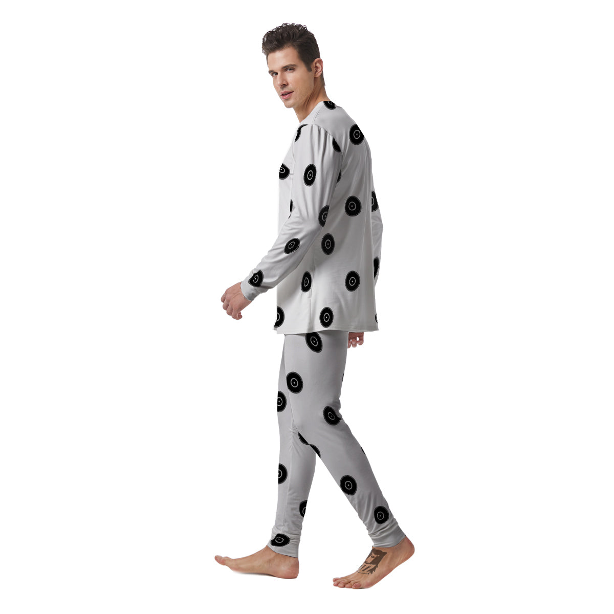 Vinyl White And Black Print Pattern Men's Pajamas-grizzshop