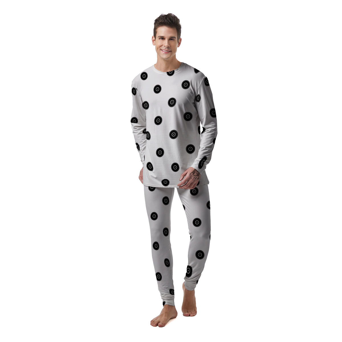 Vinyl White And Black Print Pattern Men's Pajamas-grizzshop