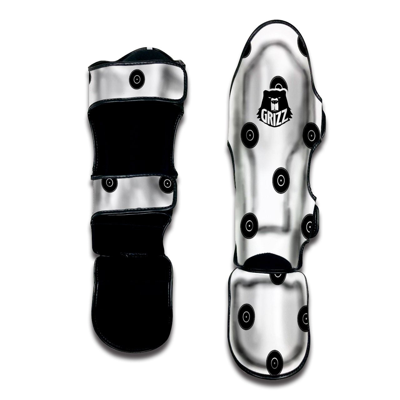 Vinyl White And Black Print Pattern Muay Thai Shin Guards-grizzshop