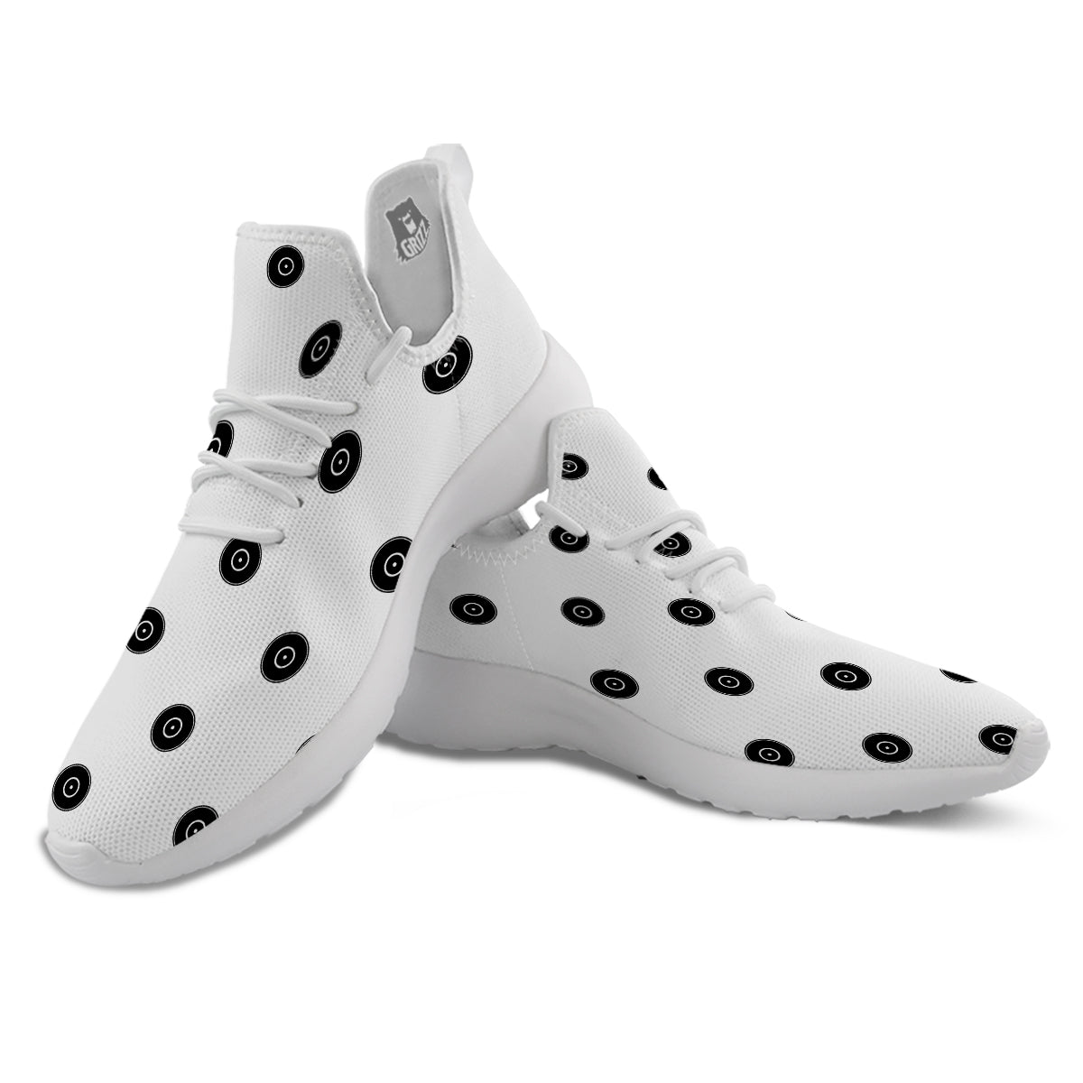 Vinyl White And Black Print Pattern White Athletic Shoes-grizzshop