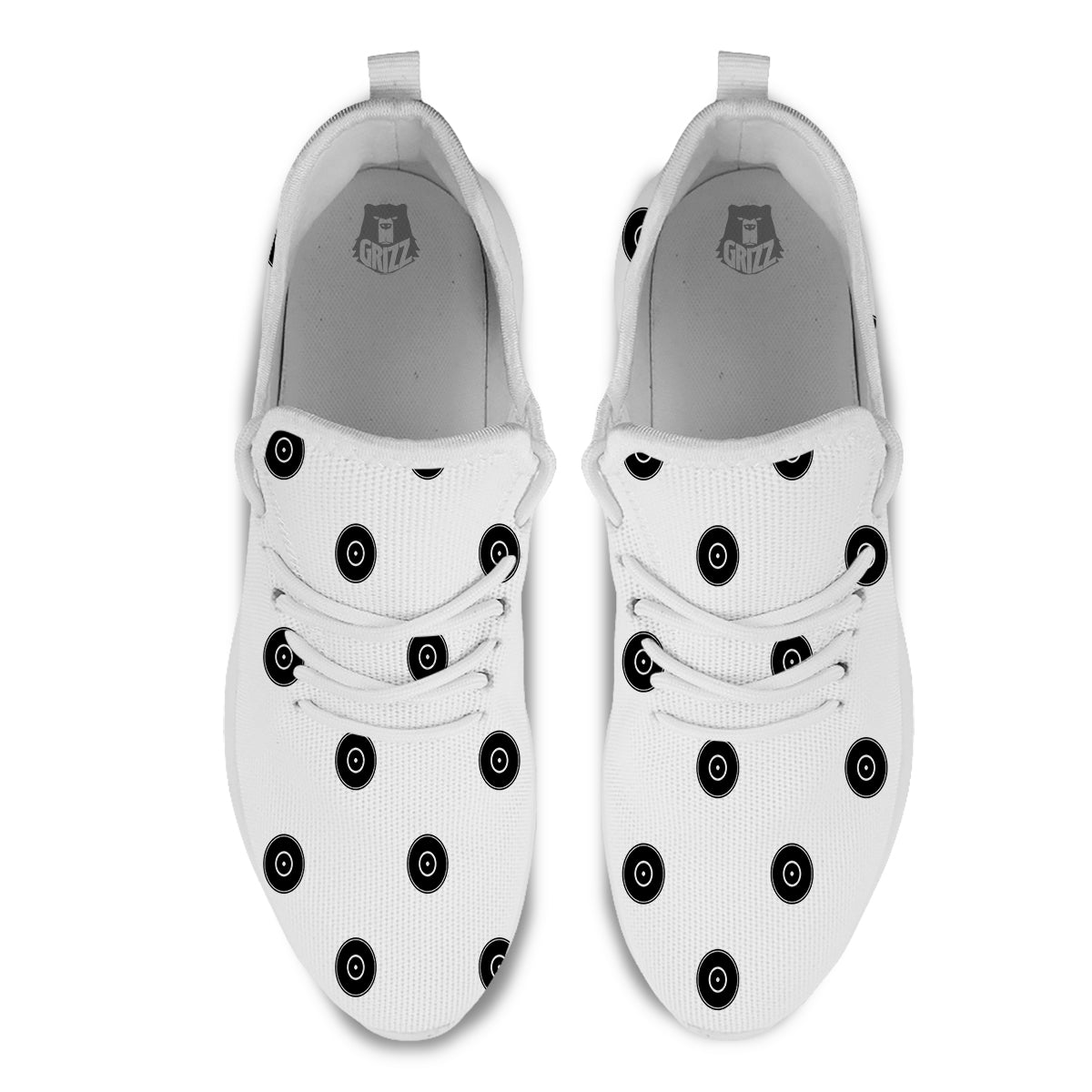 Vinyl White And Black Print Pattern White Athletic Shoes-grizzshop