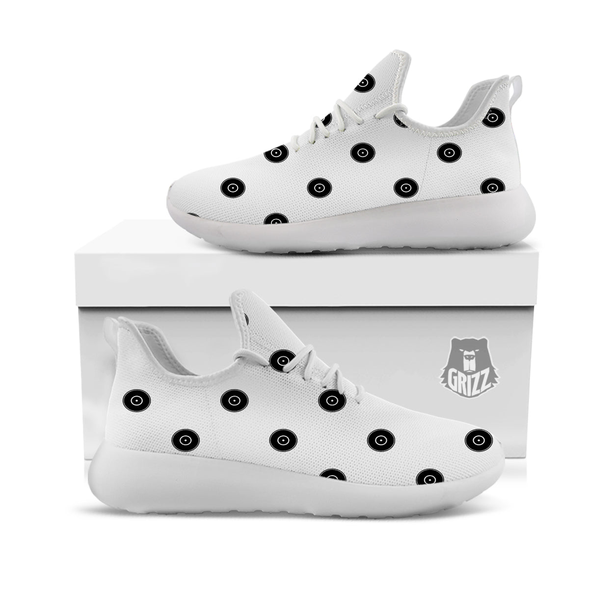 Vinyl White And Black Print Pattern White Athletic Shoes-grizzshop