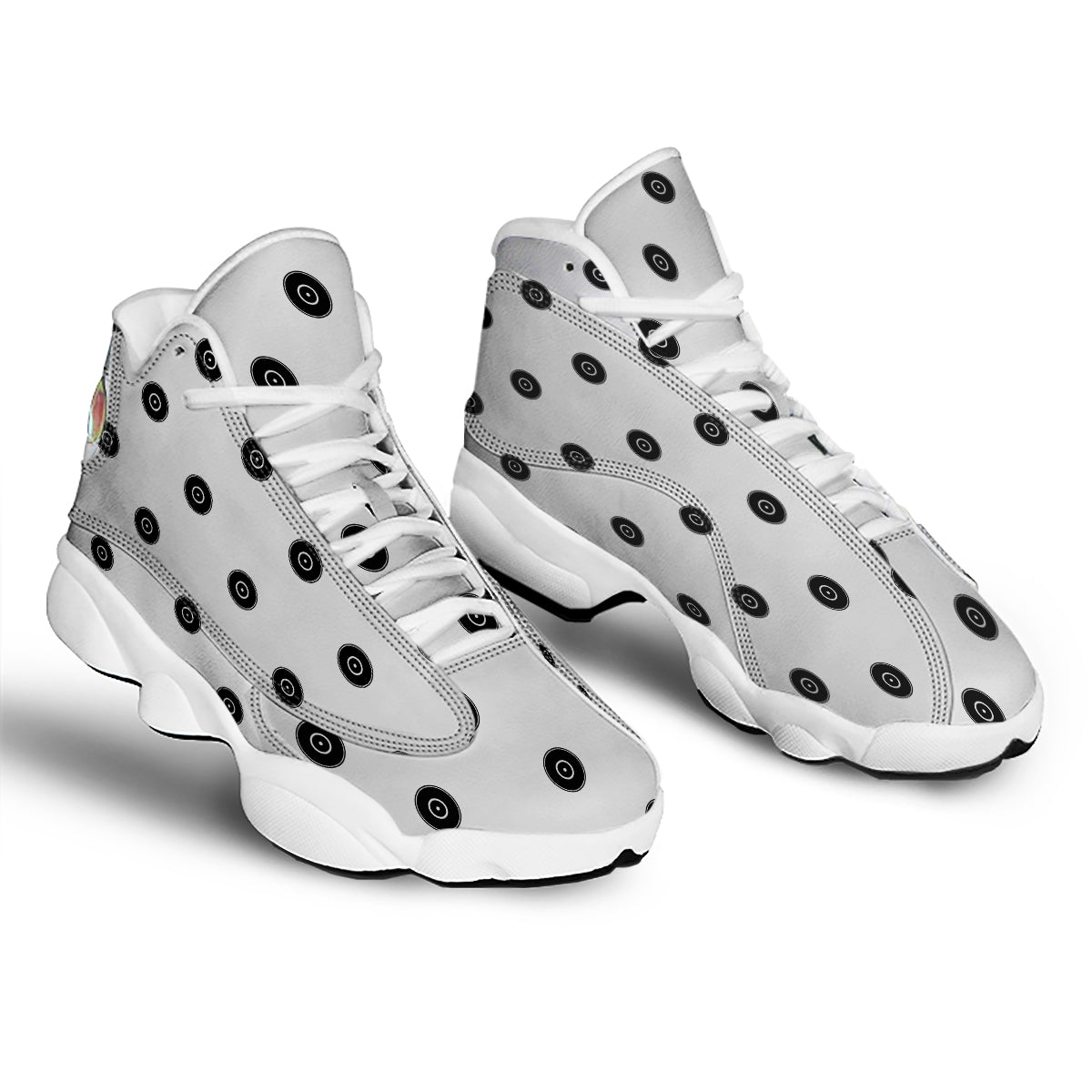 Vinyl White And Black Print Pattern White Basketball Shoes-grizzshop