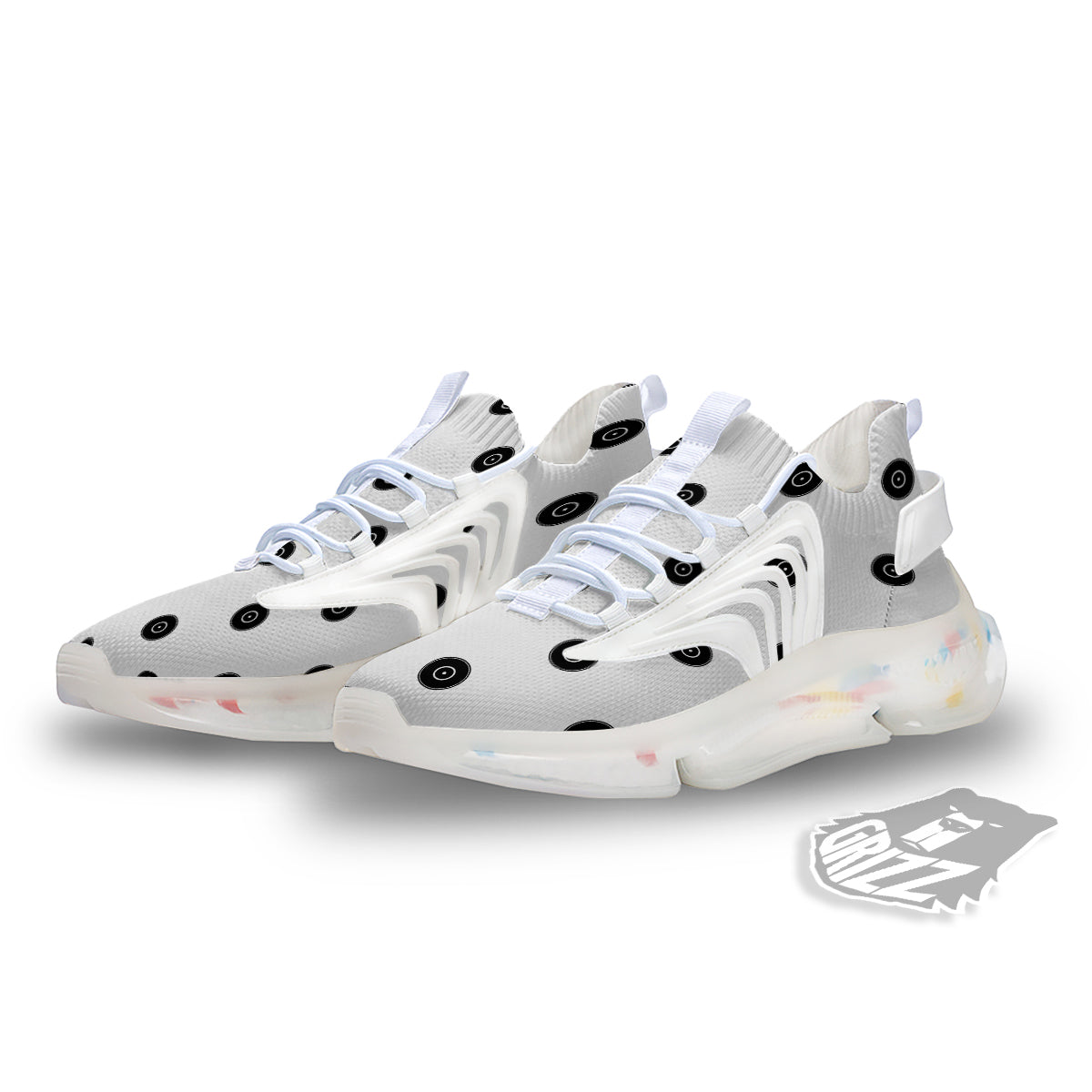 Vinyl White And Black Print Pattern White Gym Shoes-grizzshop