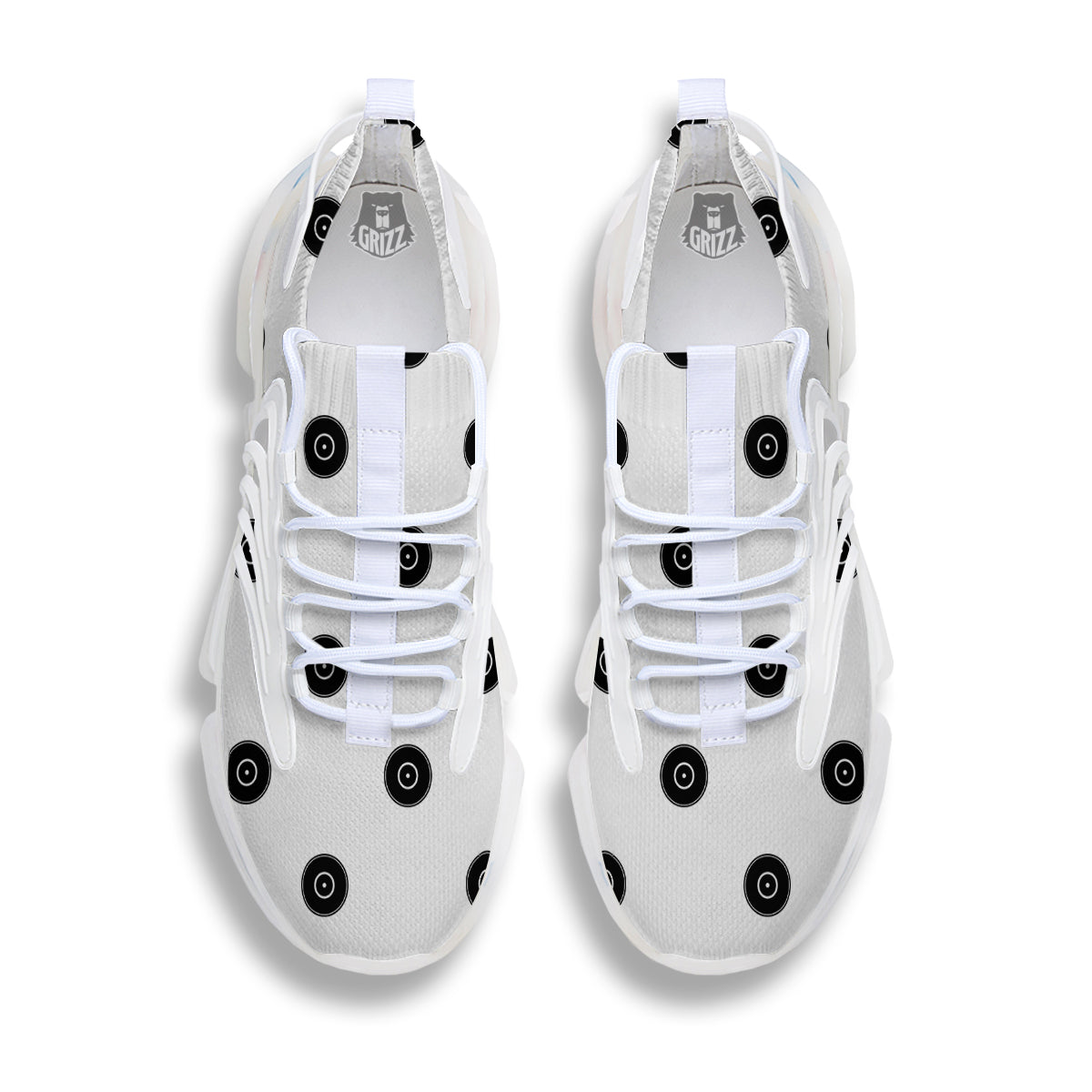 Vinyl White And Black Print Pattern White Gym Shoes-grizzshop