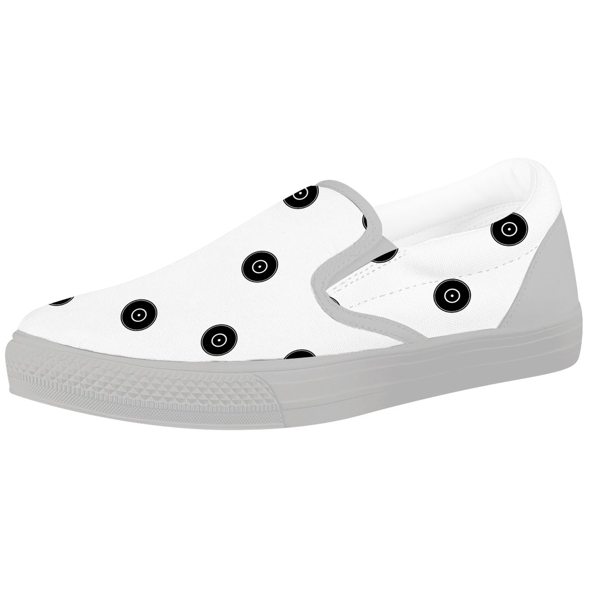 Vinyl White And Black Print Pattern White Slip On Shoes-grizzshop