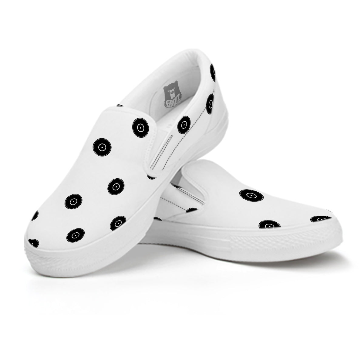 Vinyl White And Black Print Pattern White Slip On Shoes-grizzshop