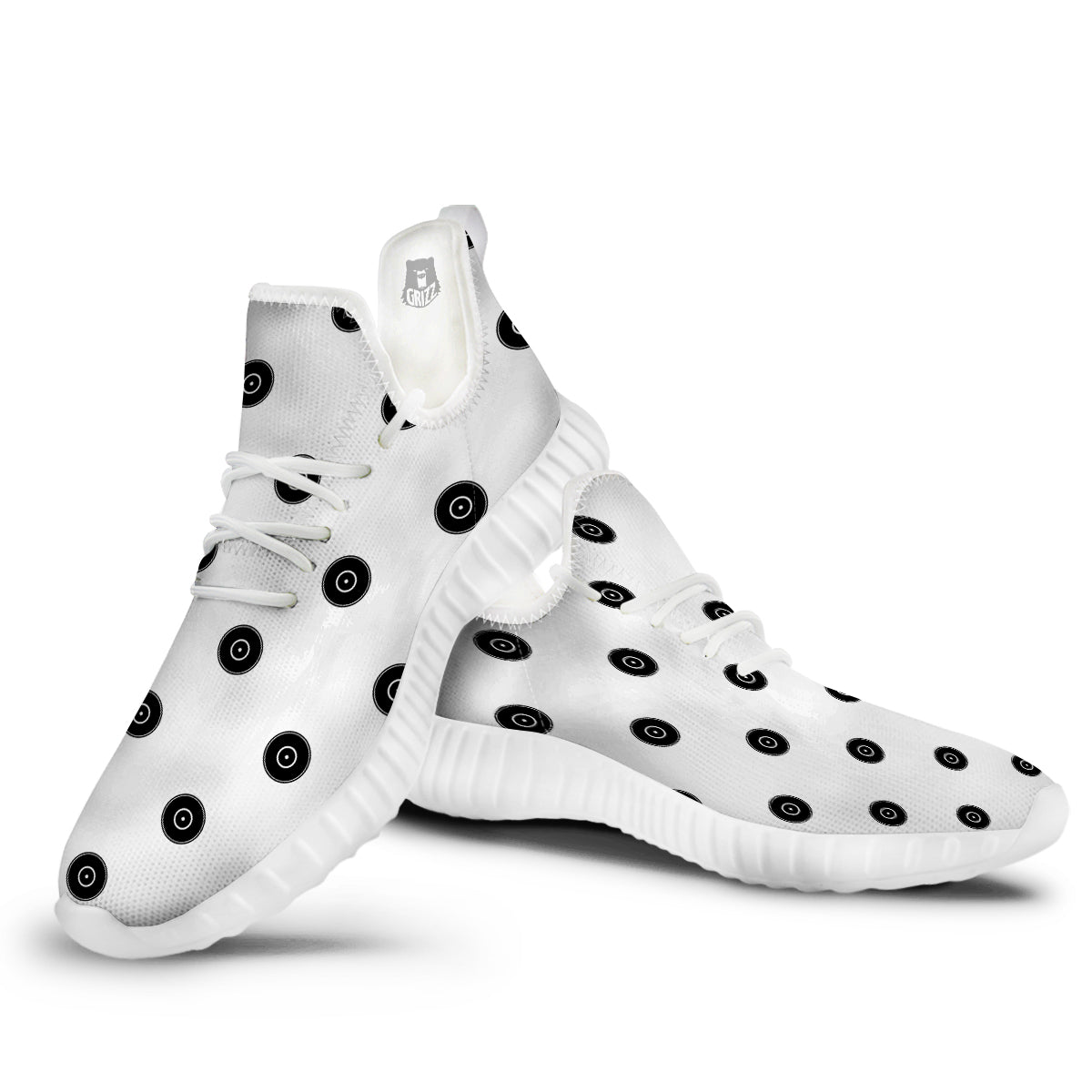 Vinyl White And Black Print Pattern White Walking Shoes-grizzshop