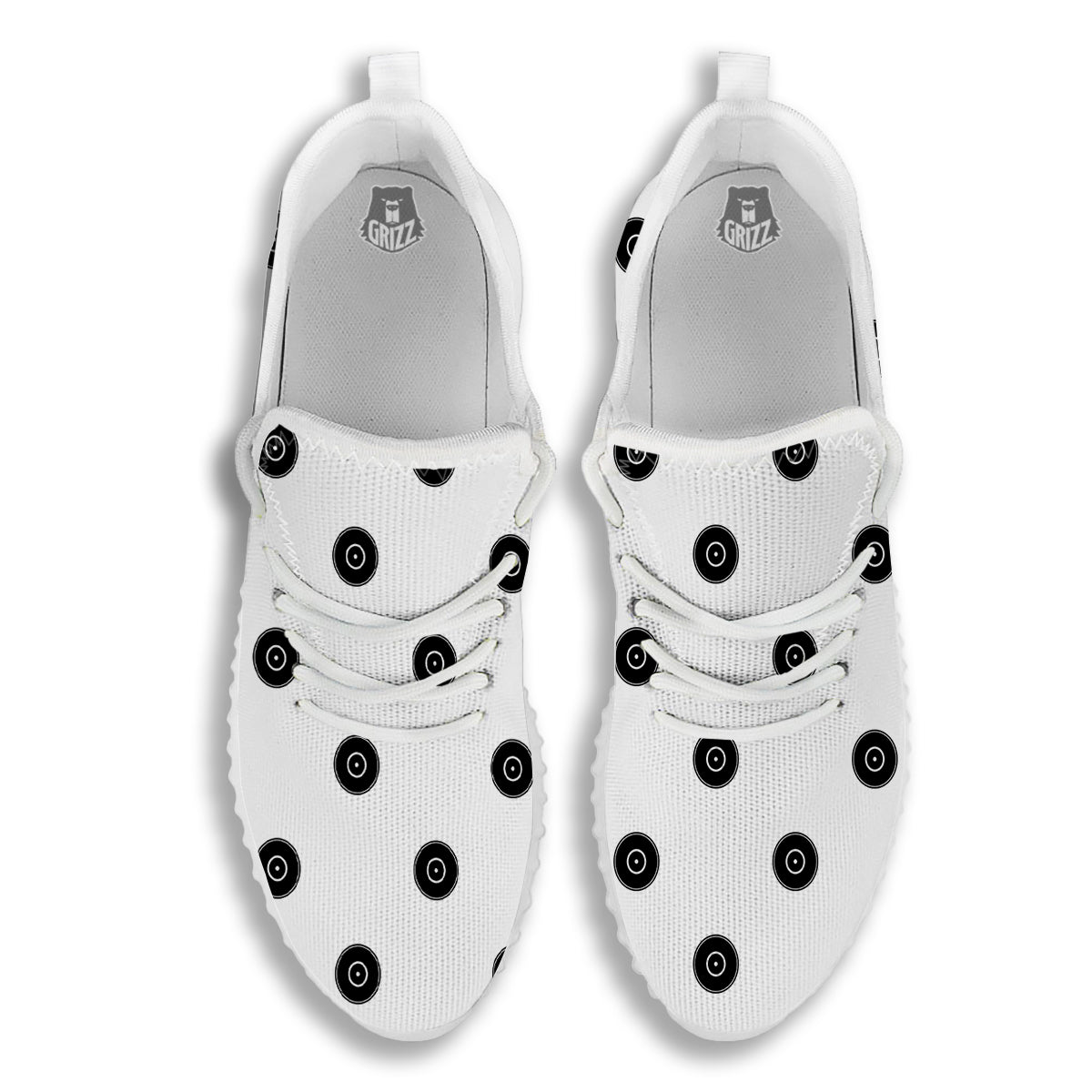 Vinyl White And Black Print Pattern White Walking Shoes-grizzshop