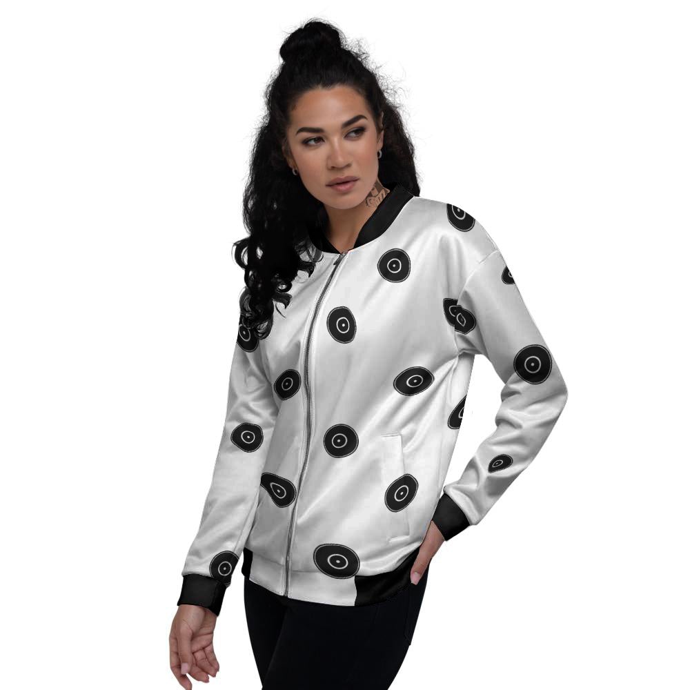 Vinyl White And Black Print Pattern Women's Bomber Jacket-grizzshop