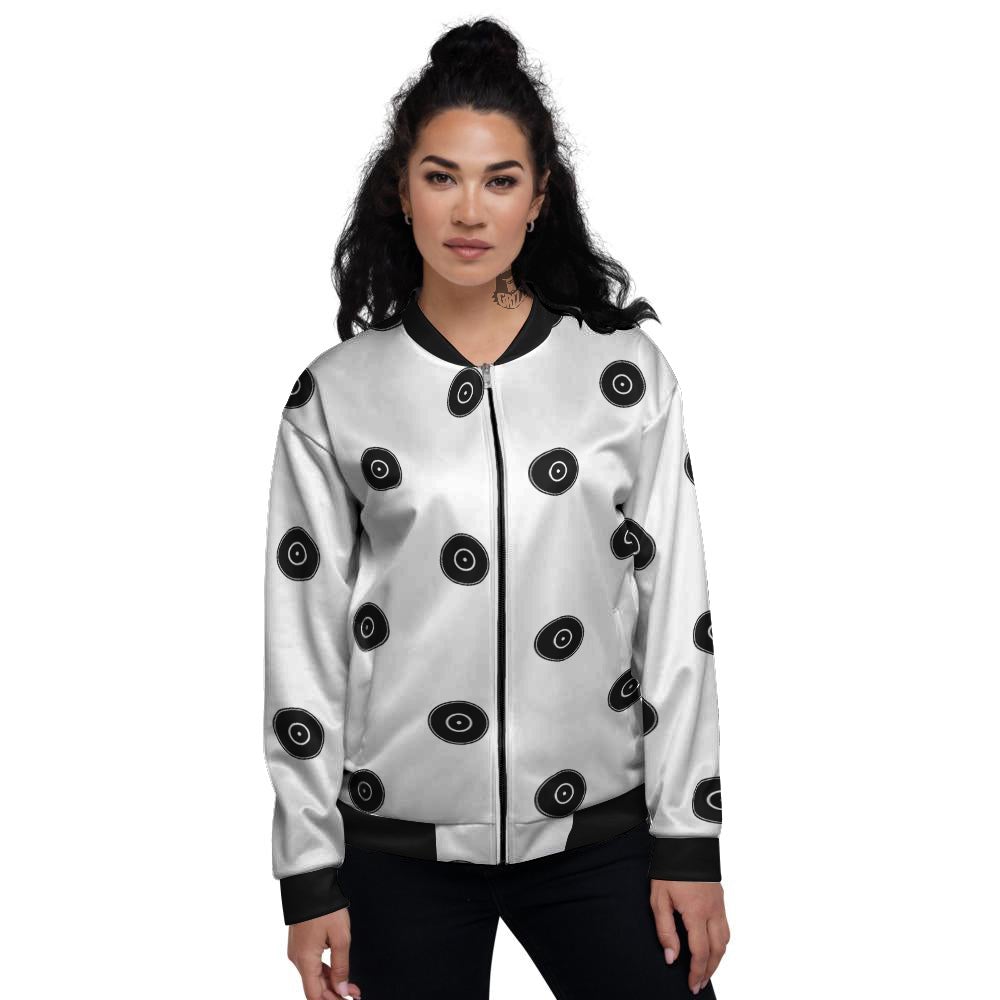 Vinyl White And Black Print Pattern Women's Bomber Jacket-grizzshop