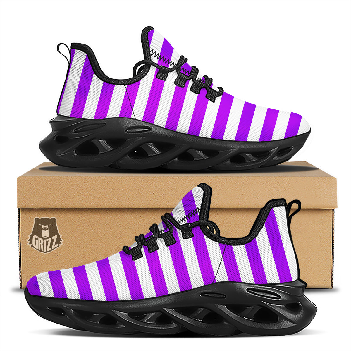 Violet Color Striped Print Black Running Shoes-grizzshop