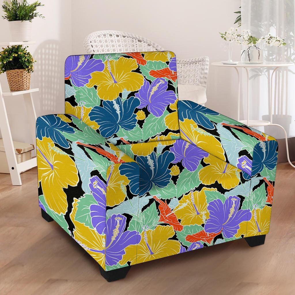 Violet Hibiscus Flower Hawaiian Print Armchair Cover-grizzshop