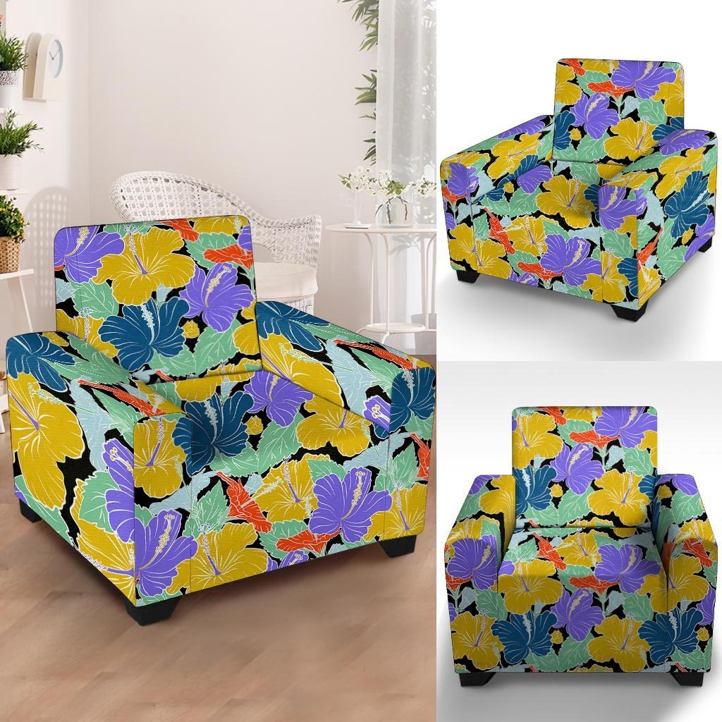 Violet Hibiscus Flower Hawaiian Print Armchair Cover-grizzshop