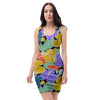 Violet Hibiscus Flower Hawaiian Print Bodycon Dress-grizzshop