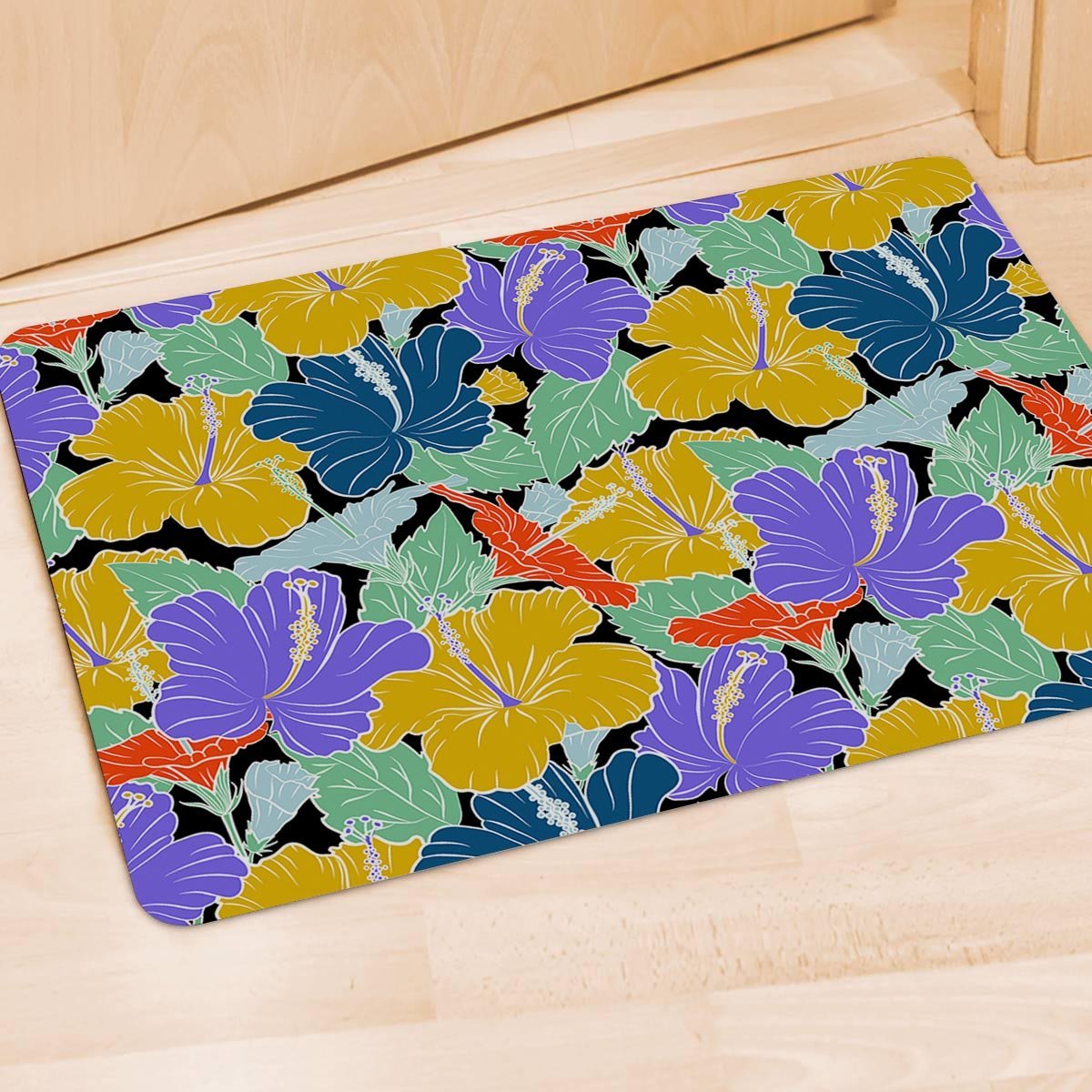 Violet Hibiscus Flower Hawaiian Print Door Mat-grizzshop