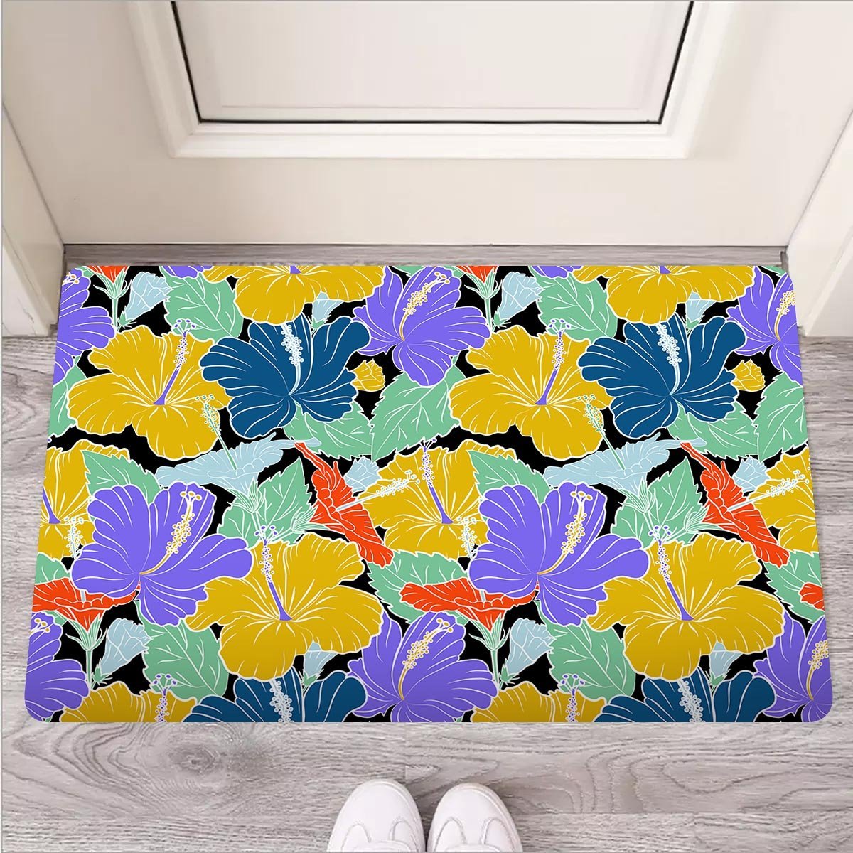 Violet Hibiscus Flower Hawaiian Print Door Mat-grizzshop