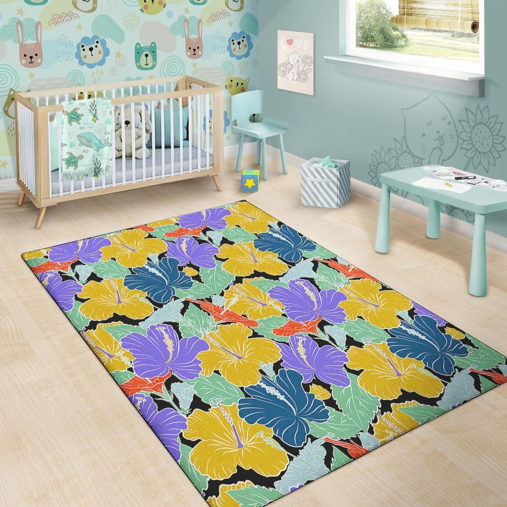 Violet Hibiscus Flower Hawaiian Print Floor Mat-grizzshop