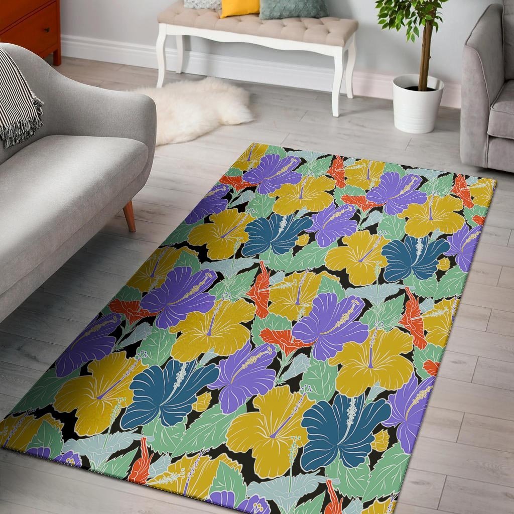 Violet Hibiscus Flower Hawaiian Print Floor Mat-grizzshop