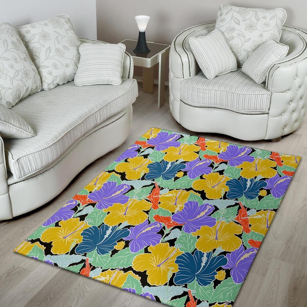 Violet Hibiscus Flower Hawaiian Print Floor Mat-grizzshop