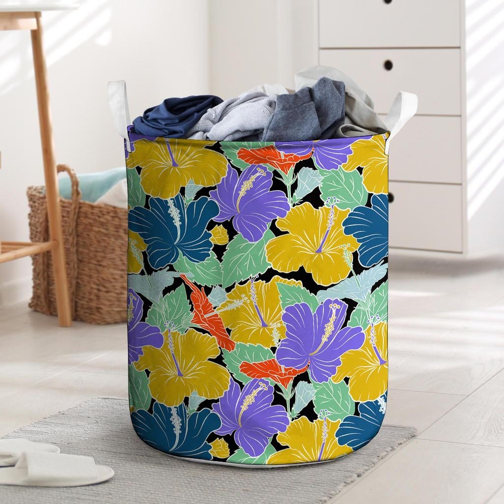 Violet Hibiscus Flower Hawaiian Print Laundry Basket-grizzshop