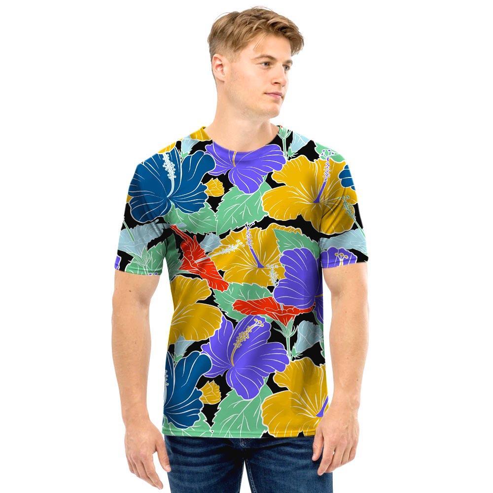 Violet Hibiscus Flower Hawaiian Print Men T Shirt-grizzshop