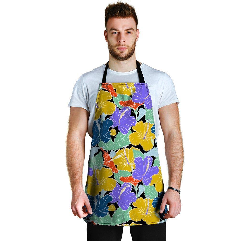 Violet Hibiscus Flower Hawaiian Print Men's Apron-grizzshop