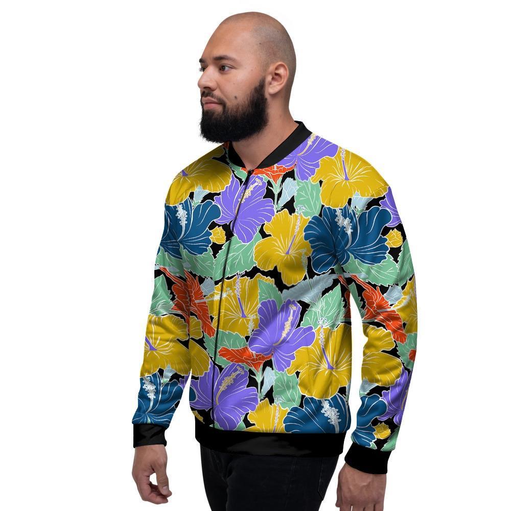 Violet Hibiscus Flower Hawaiian Print Men's Bomber Jacket-grizzshop