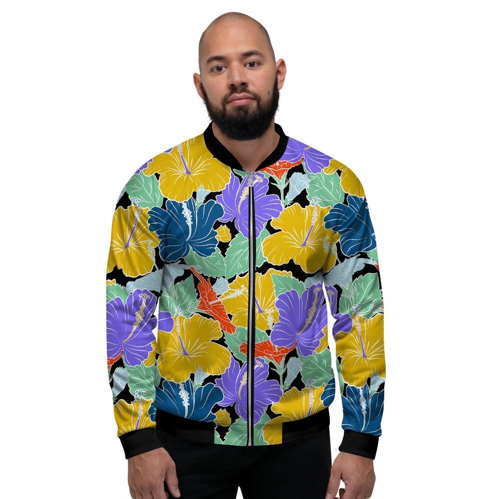 Violet Hibiscus Flower Hawaiian Print Men's Bomber Jacket-grizzshop