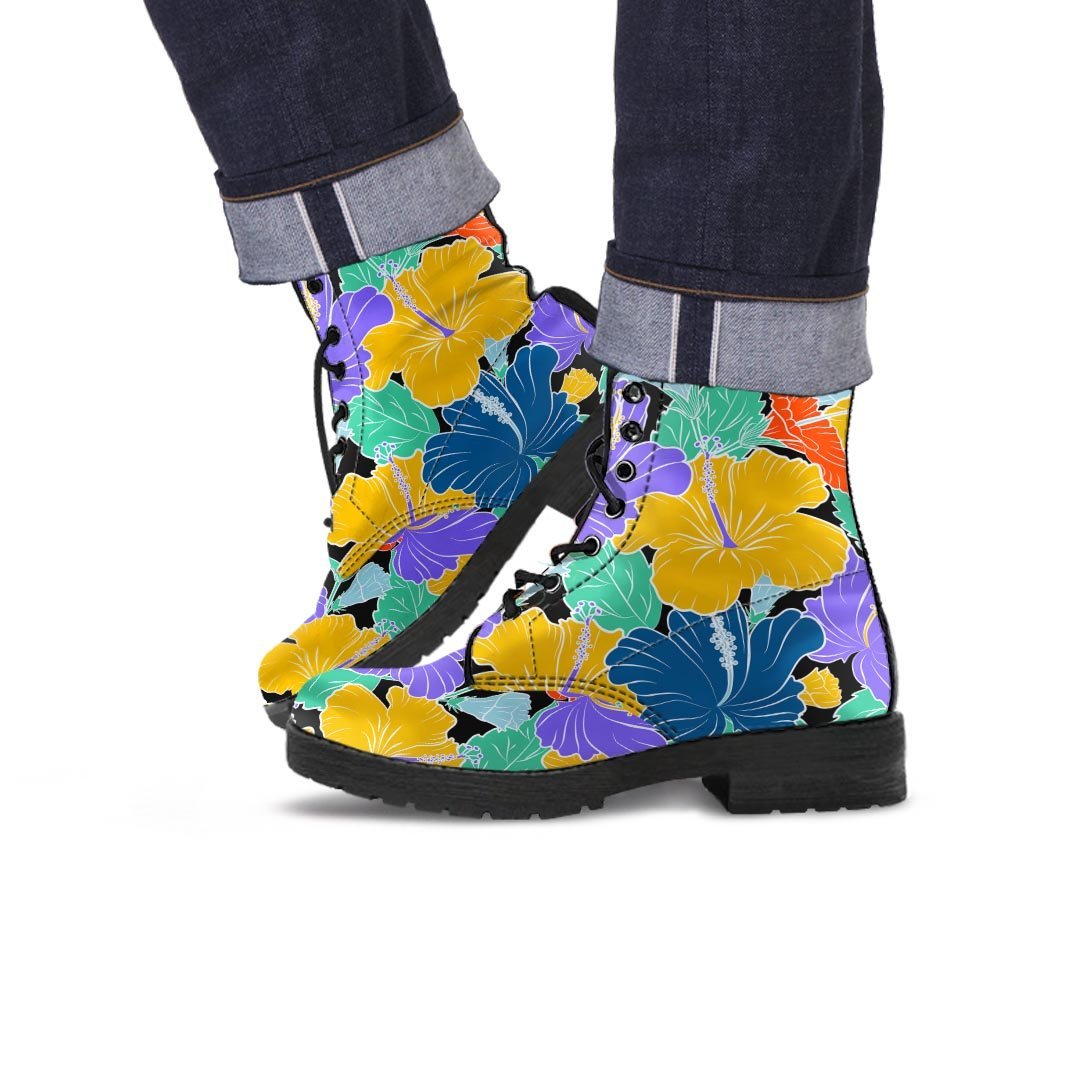 Violet Hibiscus Flower Hawaiian Print Men's Boots-grizzshop