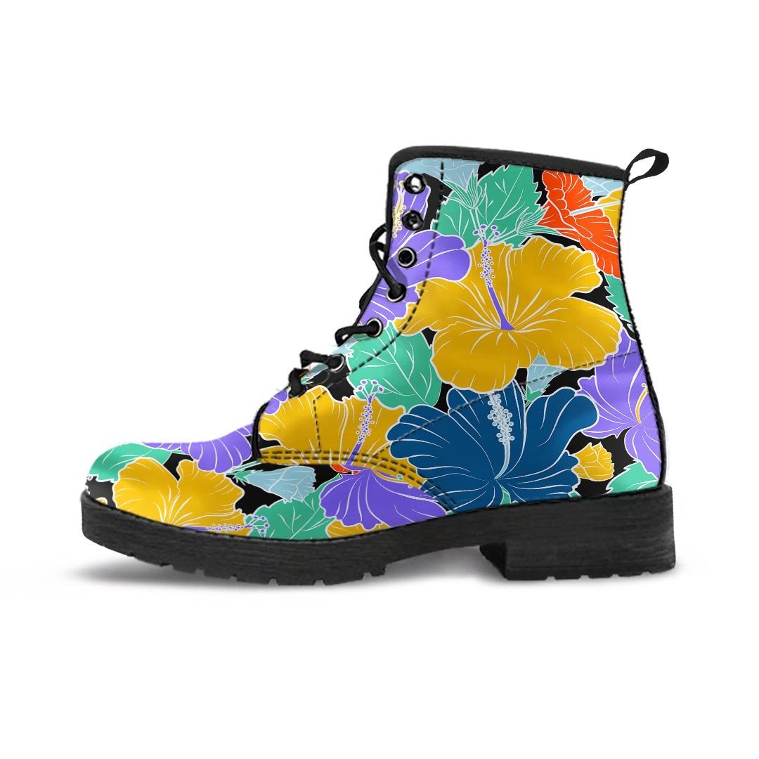 Violet Hibiscus Flower Hawaiian Print Men's Boots-grizzshop