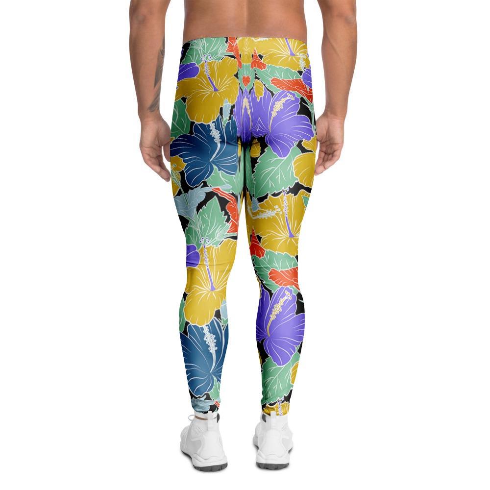 Violet Hibiscus Flower Hawaiian Print Men's Leggings-grizzshop