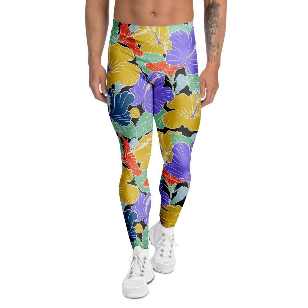 Violet Hibiscus Flower Hawaiian Print Men's Leggings-grizzshop