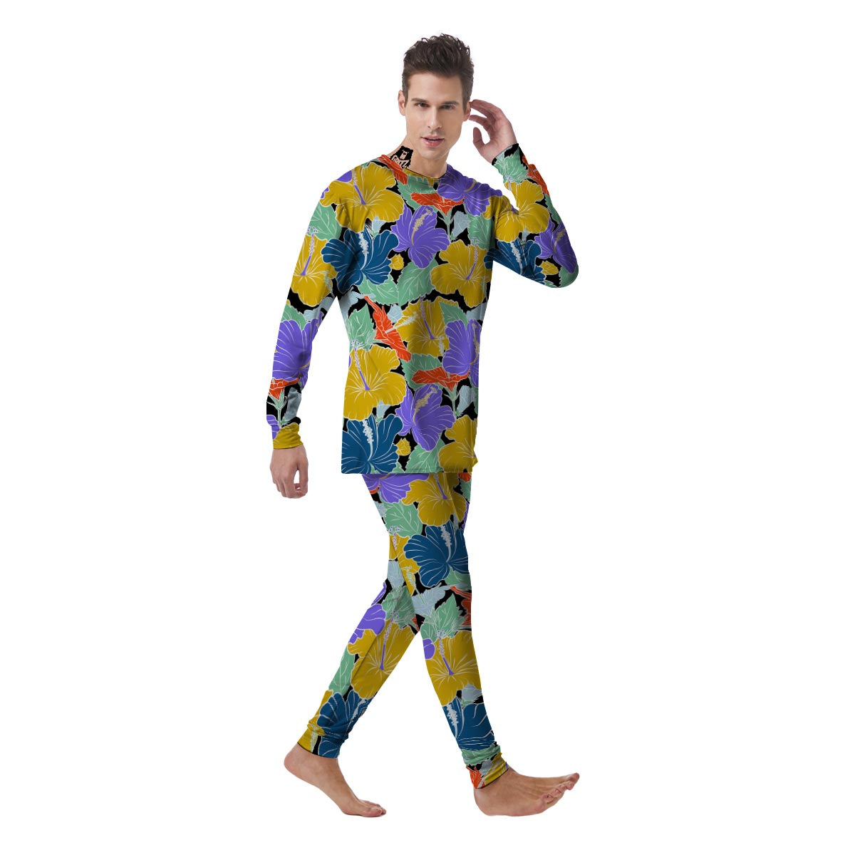 Violet Hibiscus Flower Hawaiian Print Men's Pajamas-grizzshop