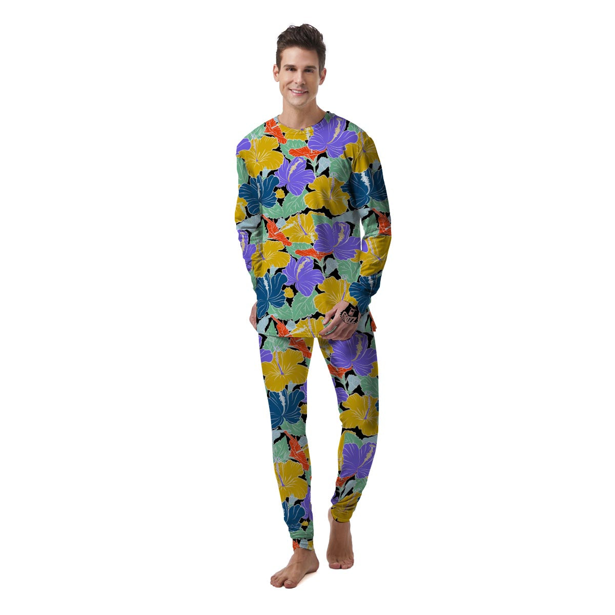 Violet Hibiscus Flower Hawaiian Print Men's Pajamas-grizzshop