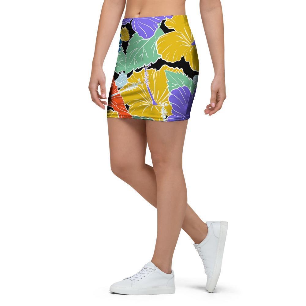 Violet Hibiscus Flower Hawaiian Print Mini Skirt-grizzshop