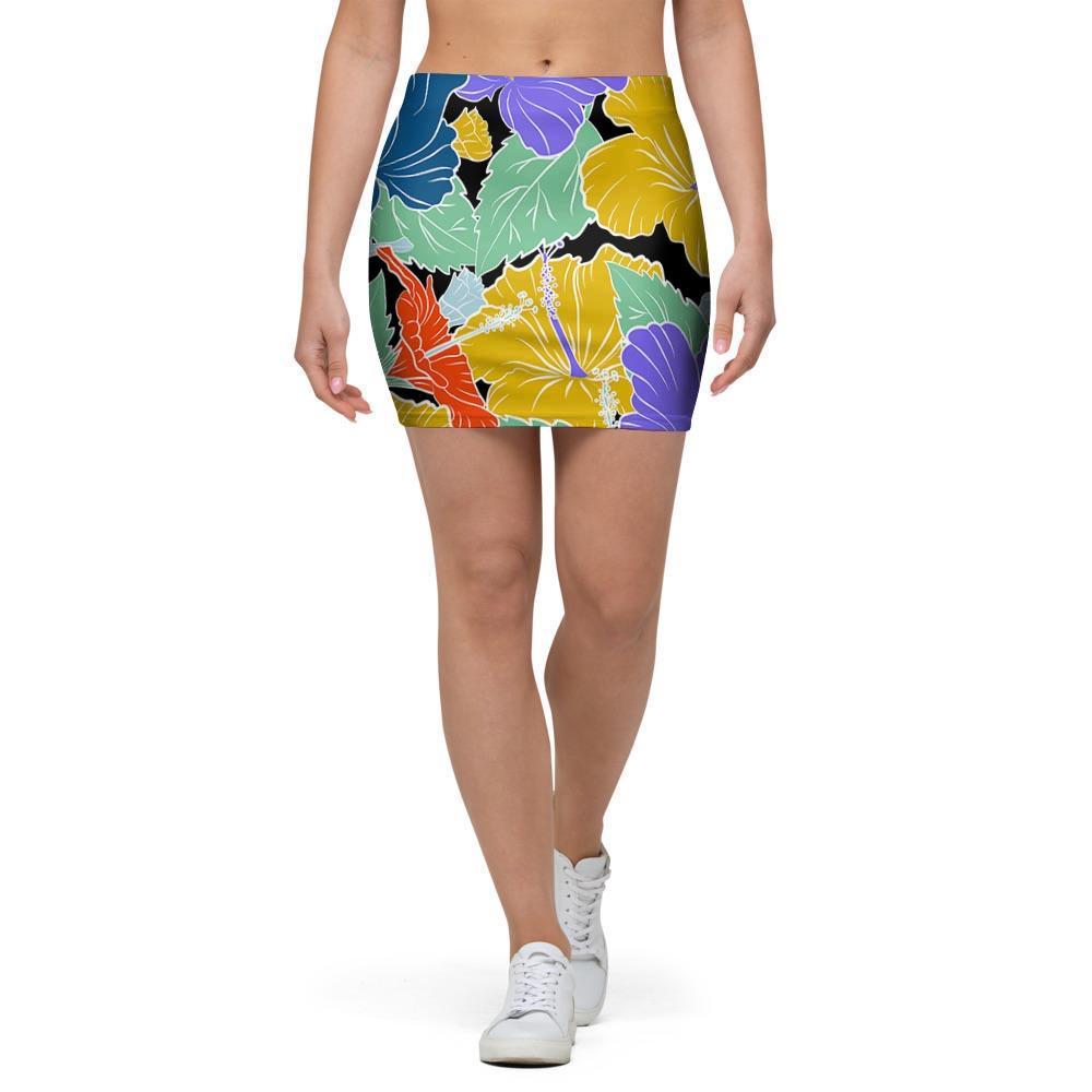 Violet Hibiscus Flower Hawaiian Print Mini Skirt-grizzshop