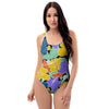 Violet Hibiscus Flower Hawaiian Print One Piece Swimsuite-grizzshop