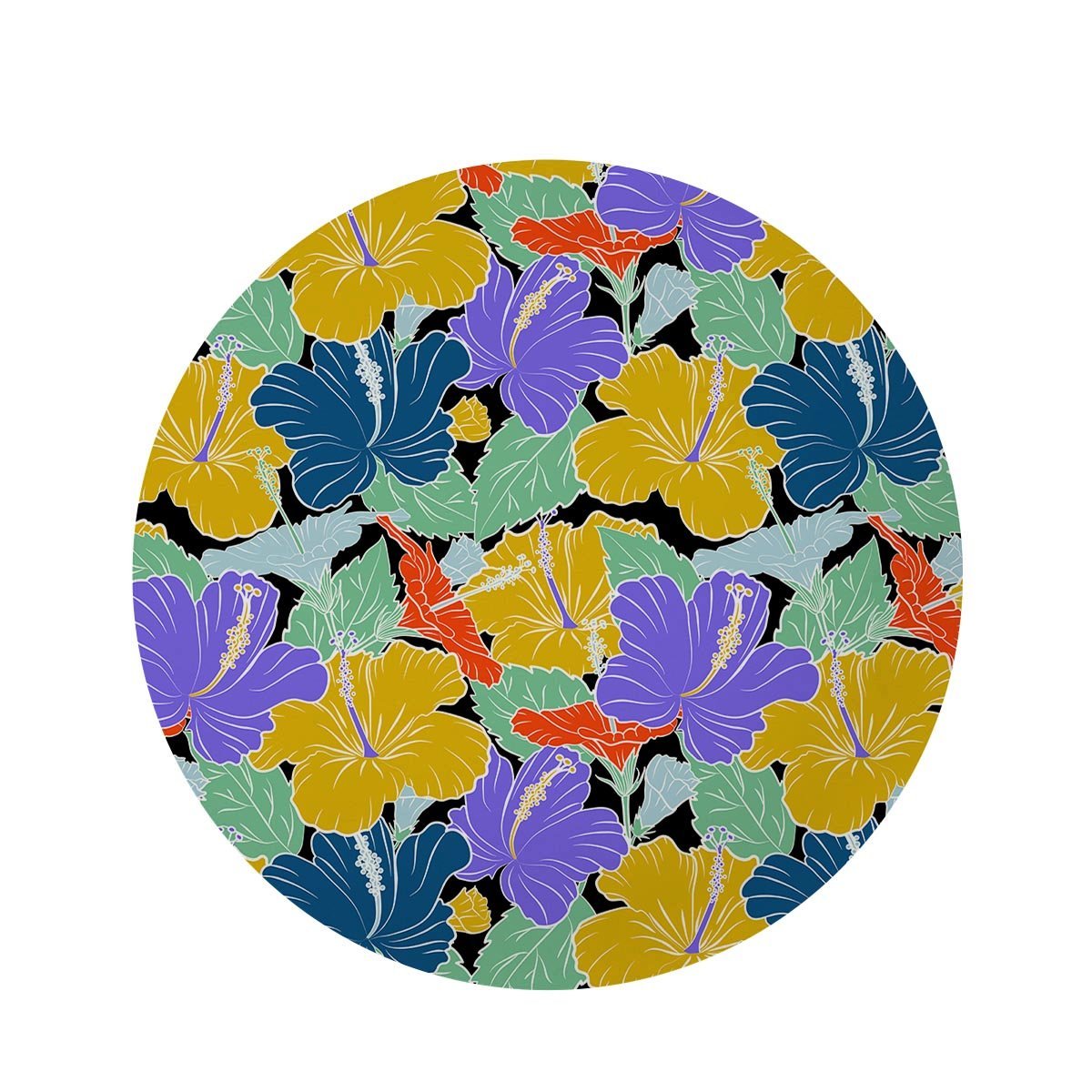 Violet Hibiscus Flower Hawaiian Print Round Rug-grizzshop