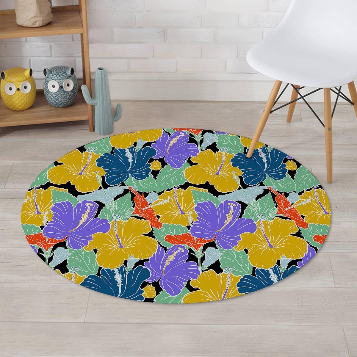 Violet Hibiscus Flower Hawaiian Print Round Rug-grizzshop