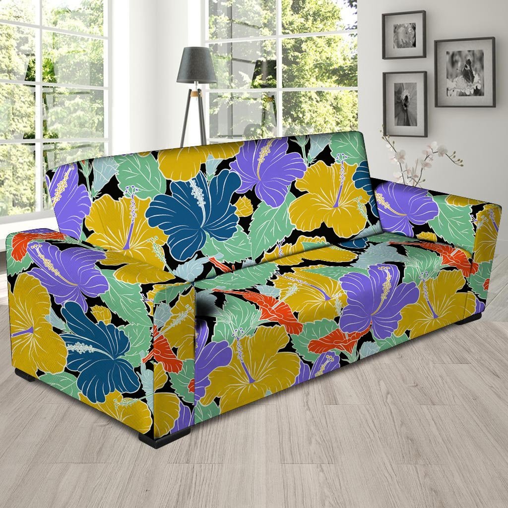 Violet Hibiscus Flower Hawaiian Print Sofa Cover-grizzshop