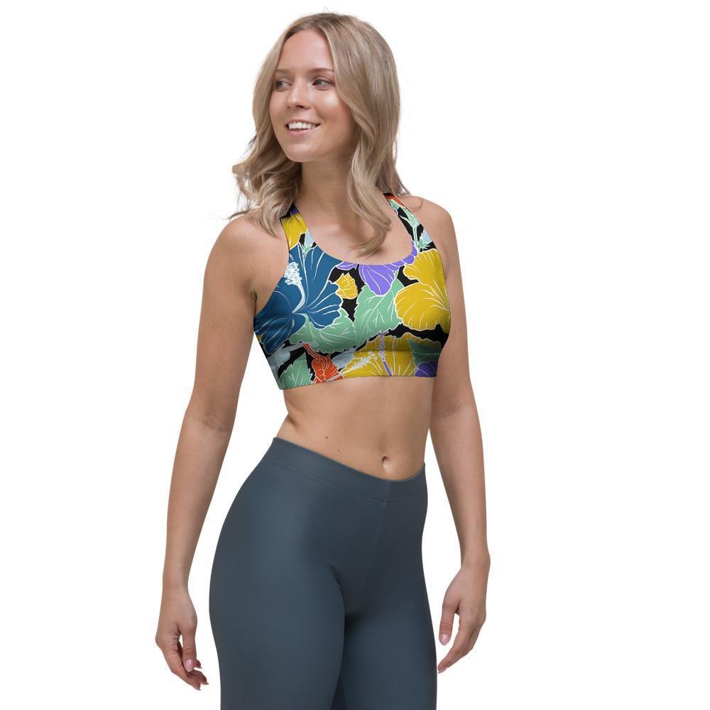 Violet Hibiscus Flower Hawaiian Print Sports Bra-grizzshop