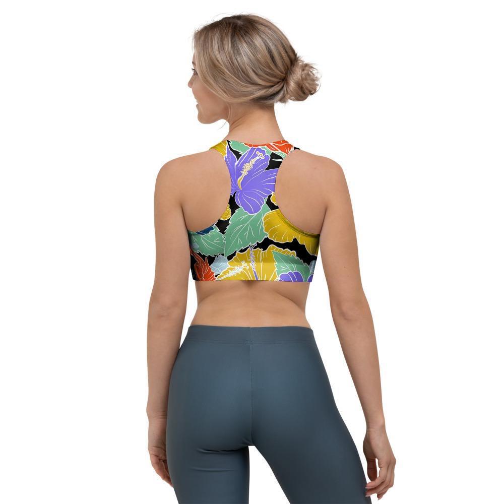 Violet Hibiscus Flower Hawaiian Print Sports Bra-grizzshop