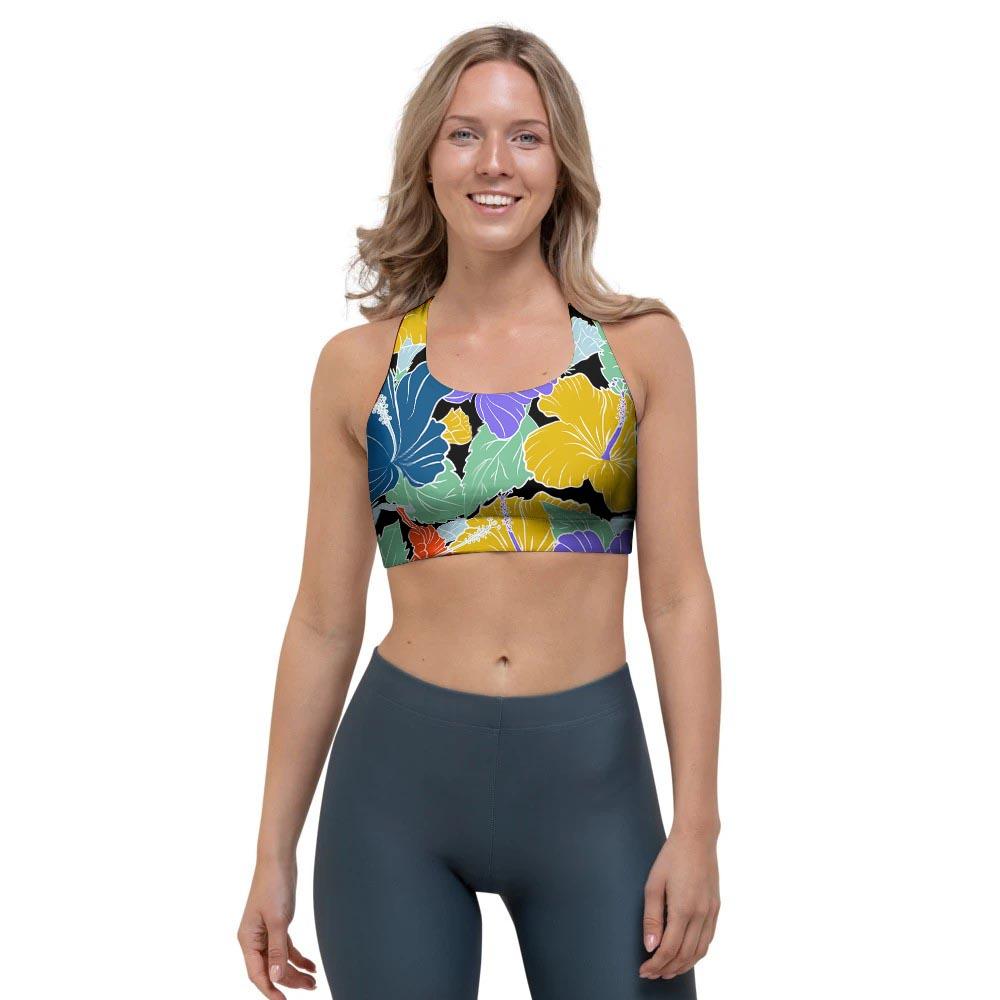 Violet Hibiscus Flower Hawaiian Print Sports Bra-grizzshop