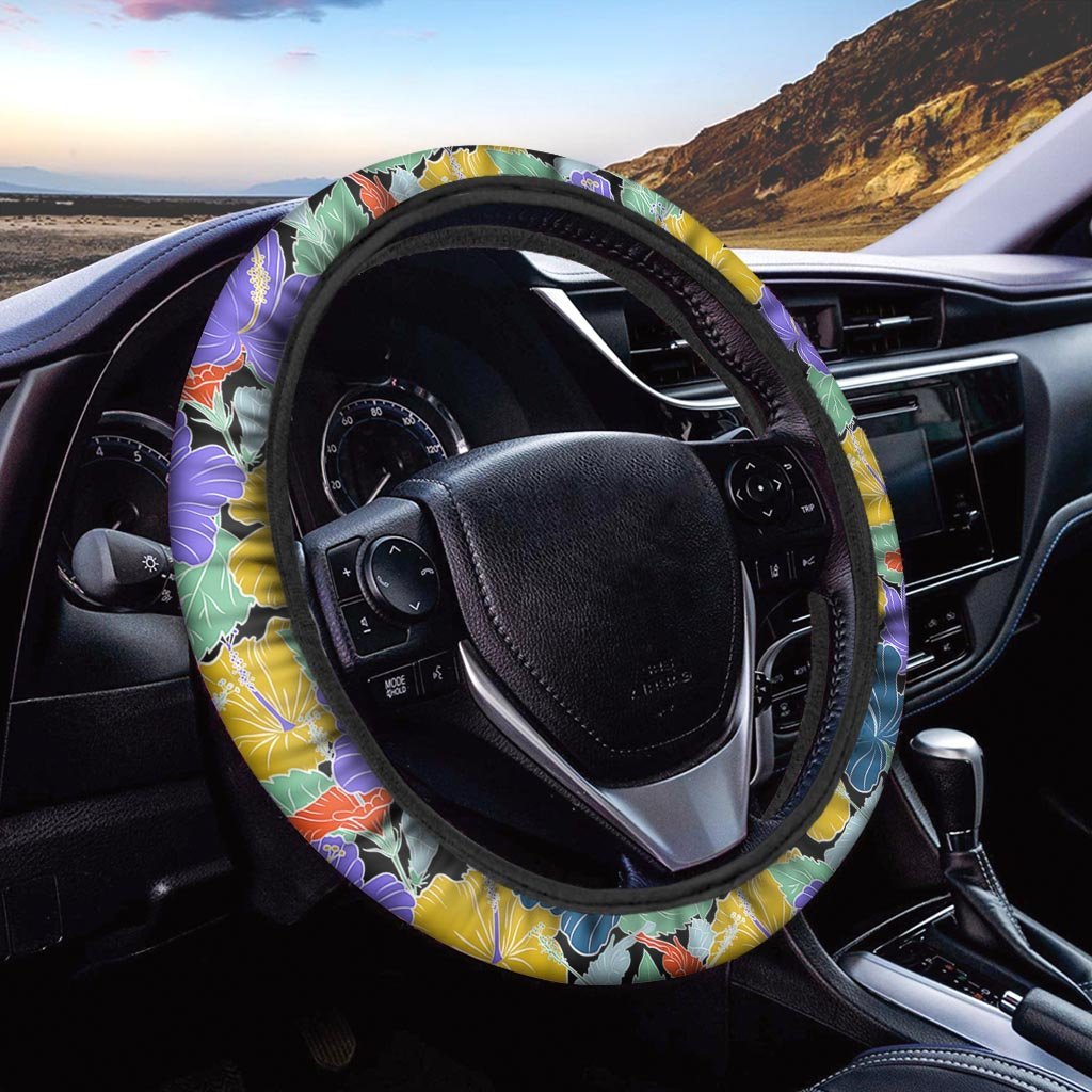 Violet Hibiscus Flower Hawaiian Print Steering Wheel Cover-grizzshop