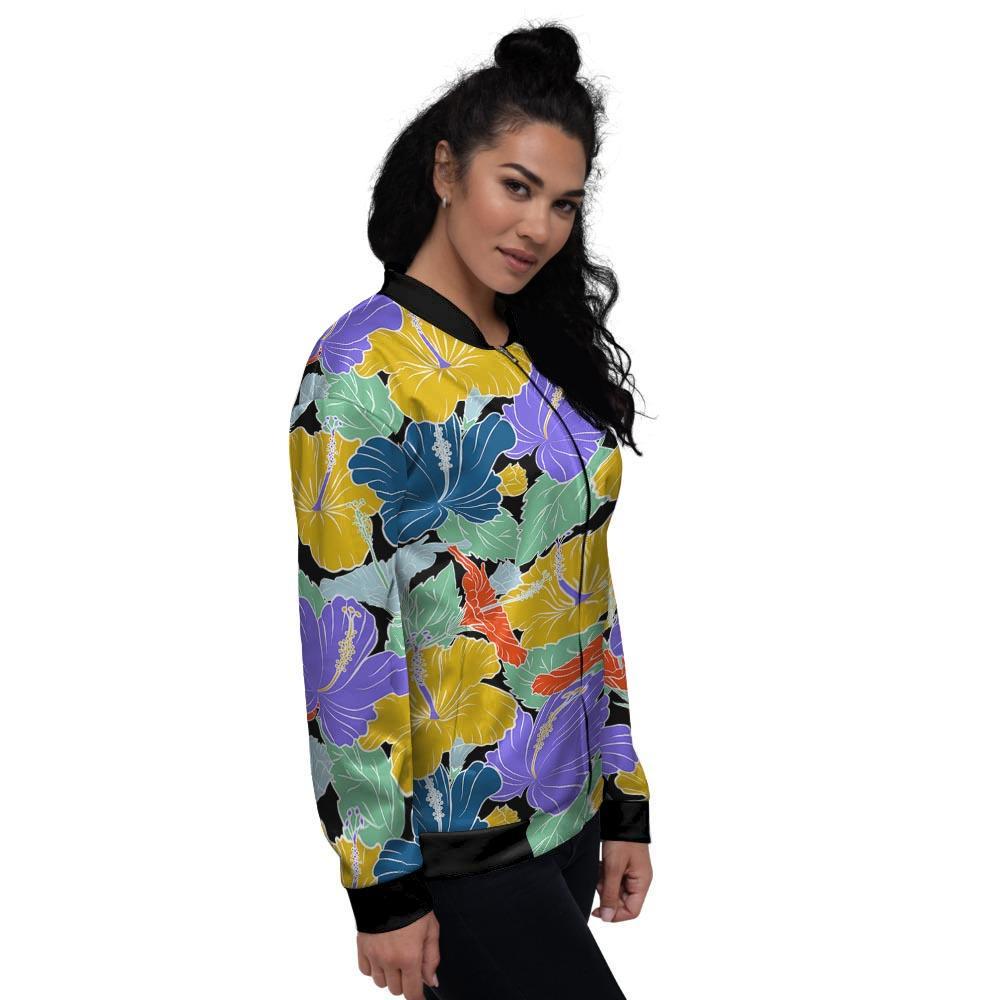 Violet Hibiscus Flower Hawaiian Print Women's Bomber Jacket-grizzshop