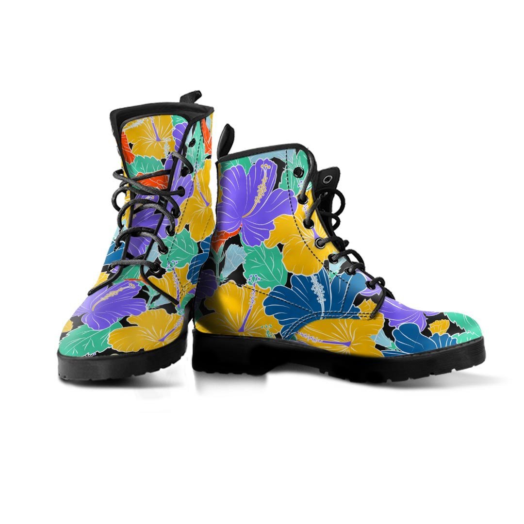 Violet Hibiscus Flower Hawaiian Print Women's Boots-grizzshop