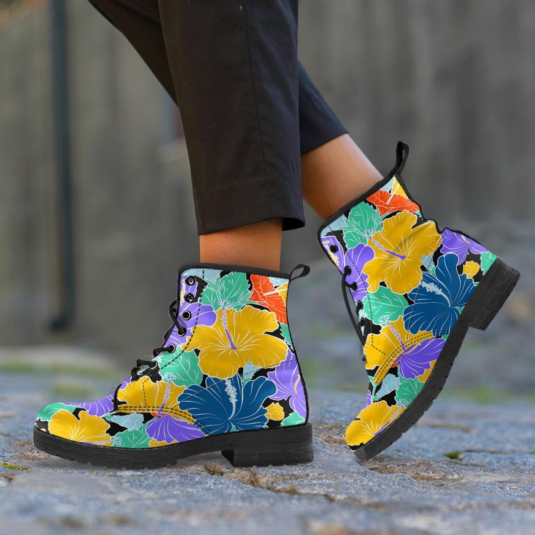 Violet Hibiscus Flower Hawaiian Print Women's Boots-grizzshop